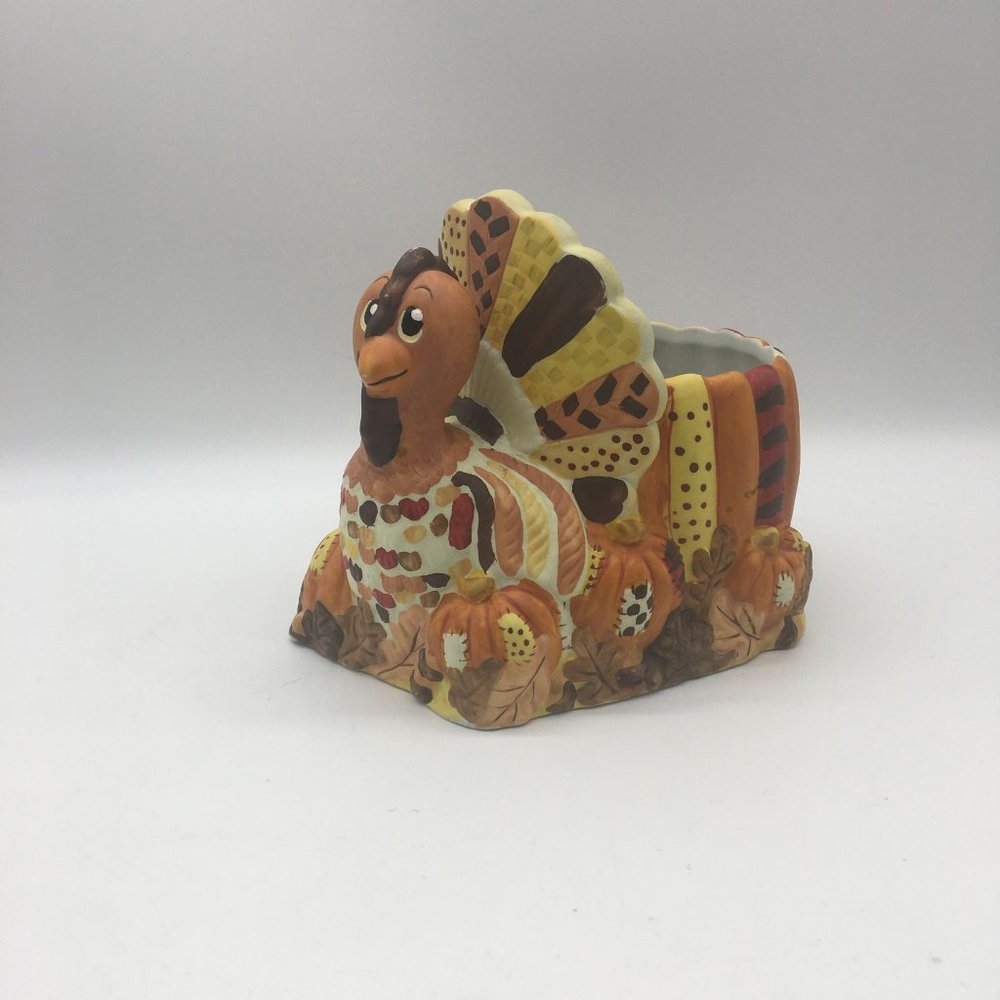 Vintage Planter Turkey Centerpiece Holiday Ceramic Container Colorful 1999 Jewel